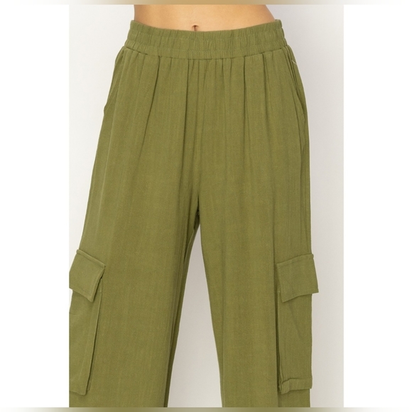 #48 🛑S,L BOHO CHIC TRENDY Wide Leg Linen Cargo Pants - Picture 14 of 16